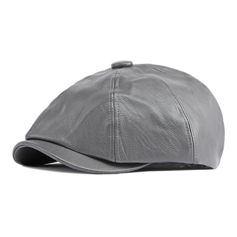 Cappello basco ottagonale in pelle tinta unita - Grigio - Regolabile (21 5/8"-23 5/8") - image 16