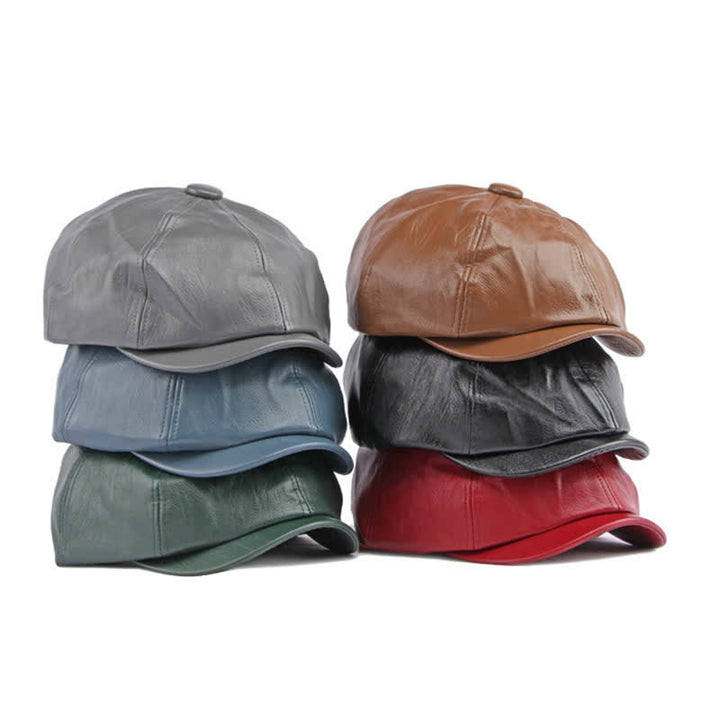 Cappello basco ottagonale in pelle tinta unita - image 1