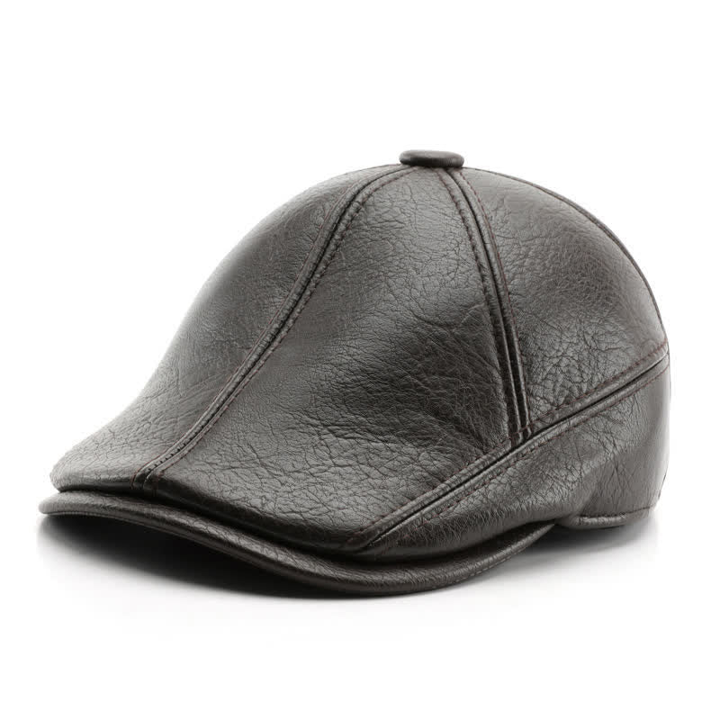 Cappello basco in pelle con paraorecchie invernali in stile tempo libero - Caffè scuro - Regolabile (22"-23 5/8") - image 7