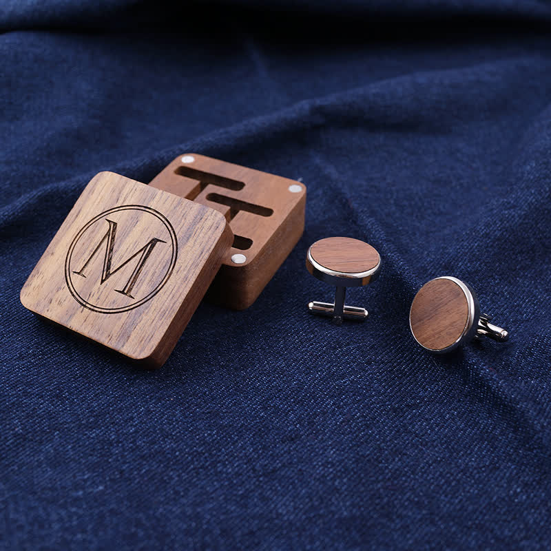 Gemelli in legno con scatola incisa con lettera personalizzata da uomo - image 6