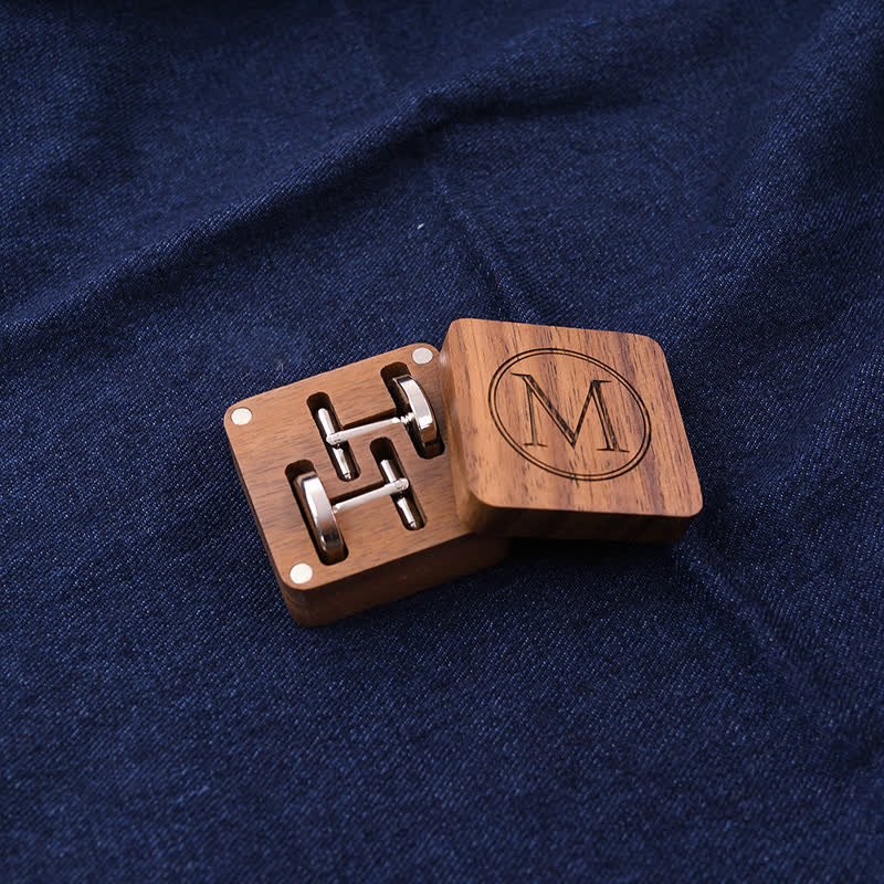 Gemelli in legno con scatola incisa con lettera personalizzata da uomo - image 7