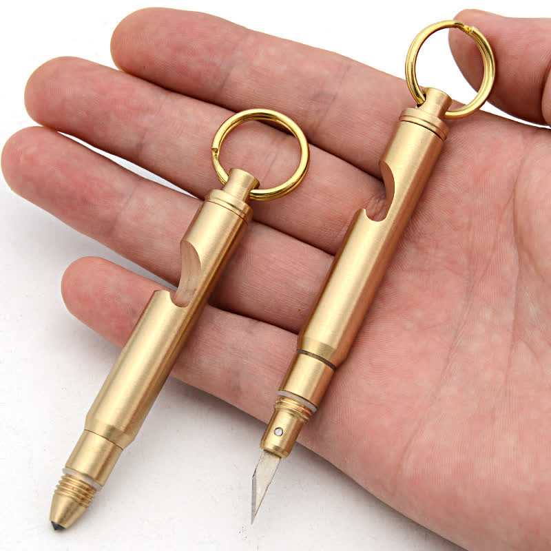 Apribottiglie multifunzionale, coltello nascosto, portachiavi a forma di proiettile staccabile - Ottone - image 0
