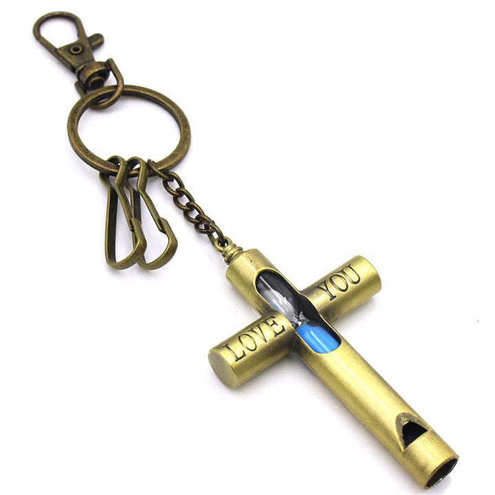 Portachiavi con fischietto a forma di croce a forma di clessidra senza tempo "Ti amo" - Blu - image 0