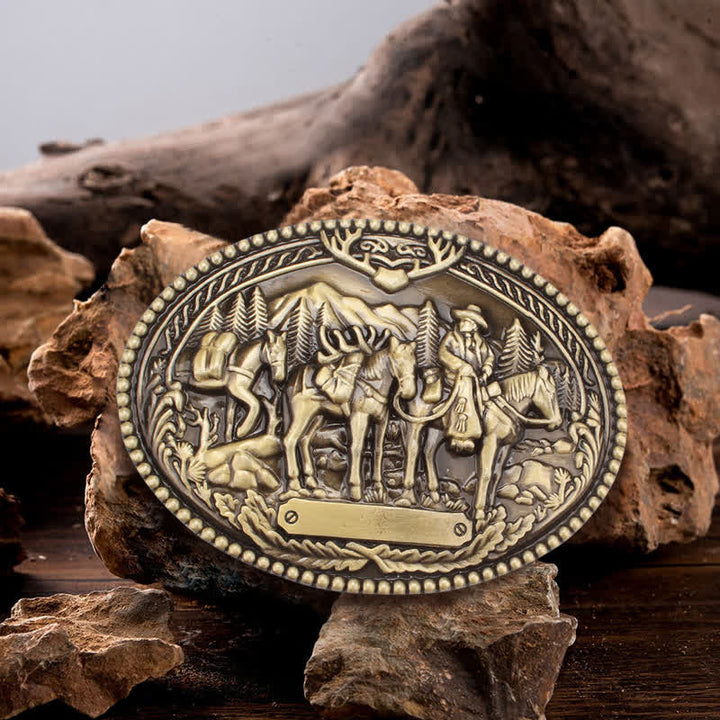 Cintura in pelle fai da te da uomo con fibbia a forma di cavallo con cavaliere in bronzo antico - Bronzo - Senza cintura - Cintura non inclusa - image 0