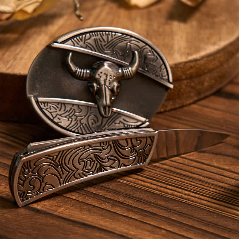 Set di anelli con ciondolo e fibbia per cintura con coltello nascosto fai da te a forma di toro Longhorn turchese - image 2