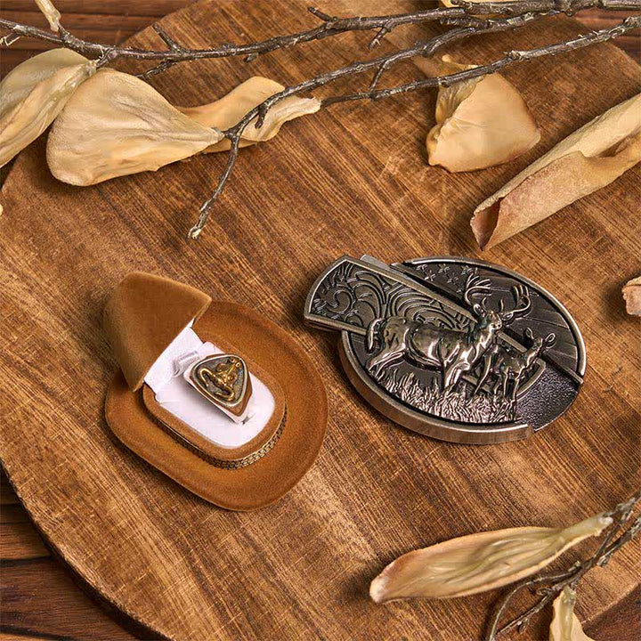 Set di Fibbia per Cintura con Coltello Nascosto Fai da Te a Forma di Cervo, Ciondolo a Forma di Corno Lungo, Anello da Toro - image 2