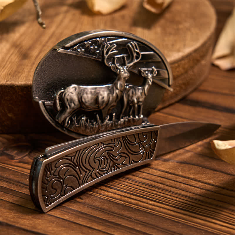 Set di Fibbia per Cintura con Coltello Nascosto Fai da Te a Forma di Cervo, Ciondolo a Forma di Corno Lungo, Anello da Toro - image 3