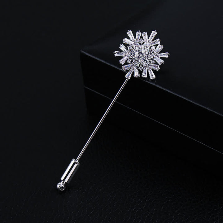 Spilla a forma di fiore di fiocco di neve in cristallo artificiale scintillante - Argento - image 2