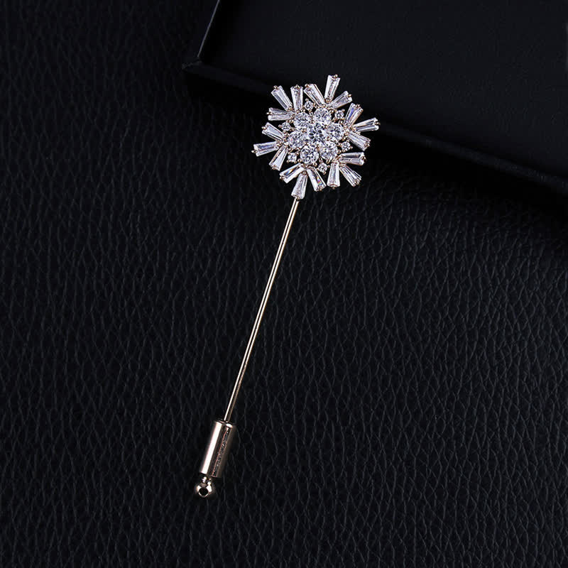 Spilla a forma di fiore di fiocco di neve in cristallo artificiale scintillante - Oro champagne - image 0