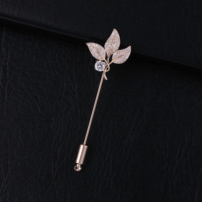 Spilla a tre foglie in cristallo artificiale scintillante - Oro champagne - image 0