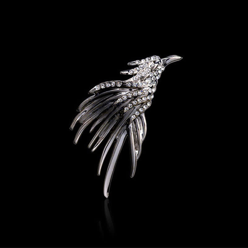 Spilla da uomo con aquila squisita e ali spiegate e strass - Argento - image 0