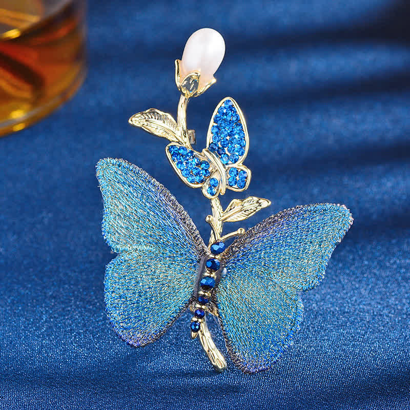 Spilla da donna con perle d'acqua dolce e farfalla ricamata - image 2