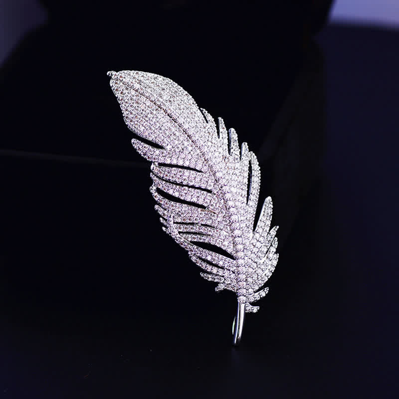 Spilla da donna minimalista in argento con zirconi e piume - Argento - image 0