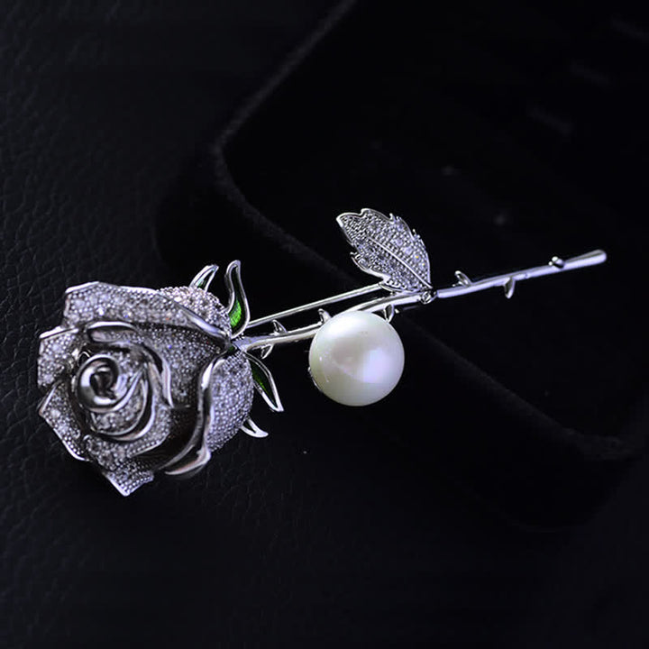 Spilla elegante da donna con perle finte a forma di fiore di rosa - image 2