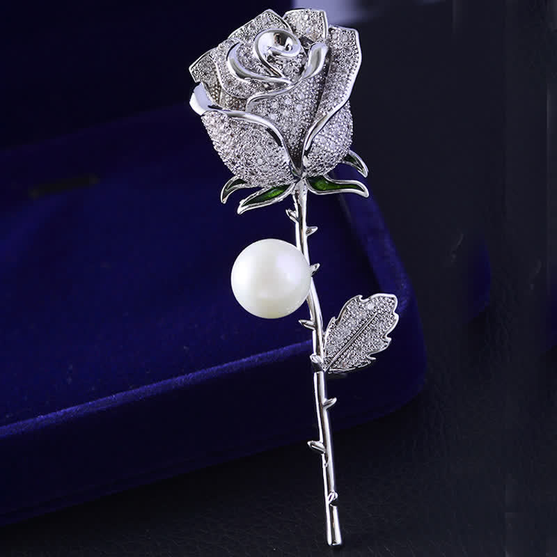 Spilla elegante da donna con perle finte a forma di fiore di rosa - Argento - image 0