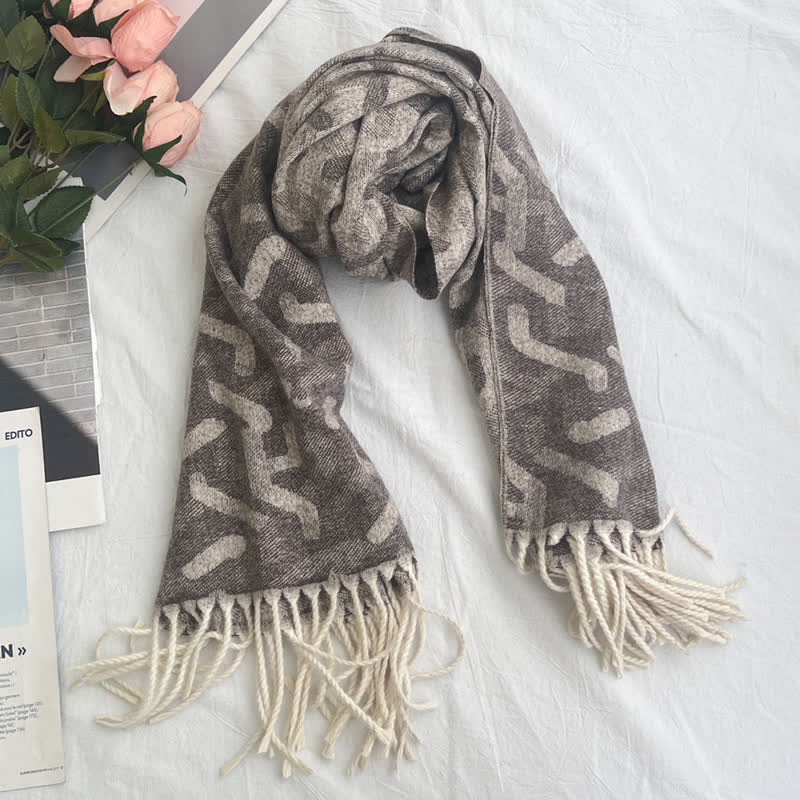 Sciarpa unisex con motivo jacquard rustico astratto geometrico - Stile #19 - image 25