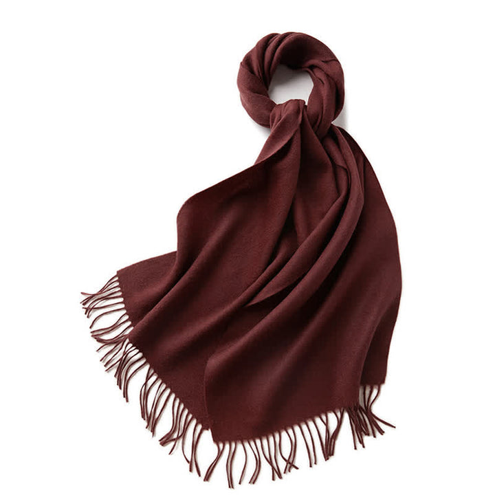 Sciarpa unisex semplice tinta unita in pura lana con frange