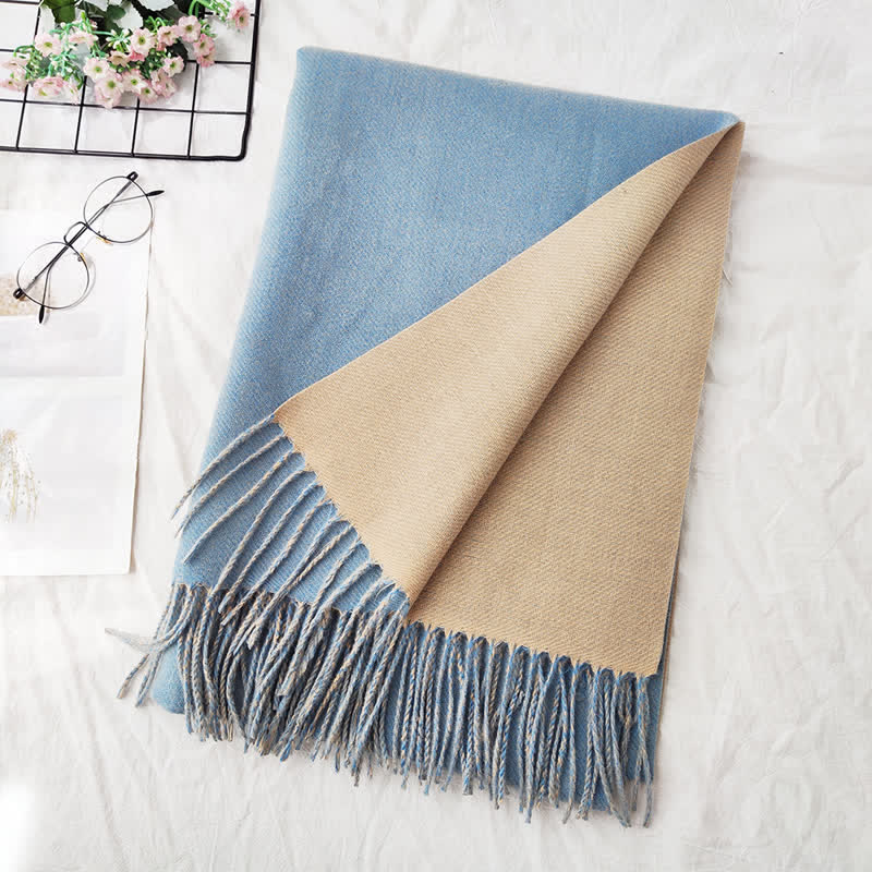 Sciarpa unisex alla moda bicolore bifacciale - Blu arioso - image 18