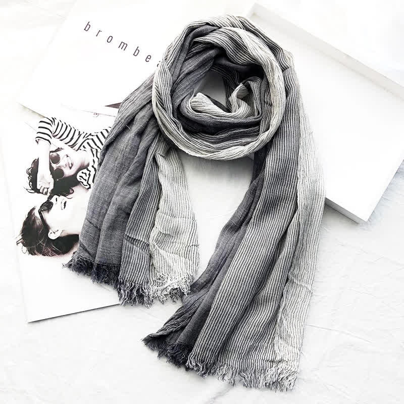 Sciarpa unisex a righe in cotone e lino, primavera e autunno, drappeggiata - Grigio scuro - image 16