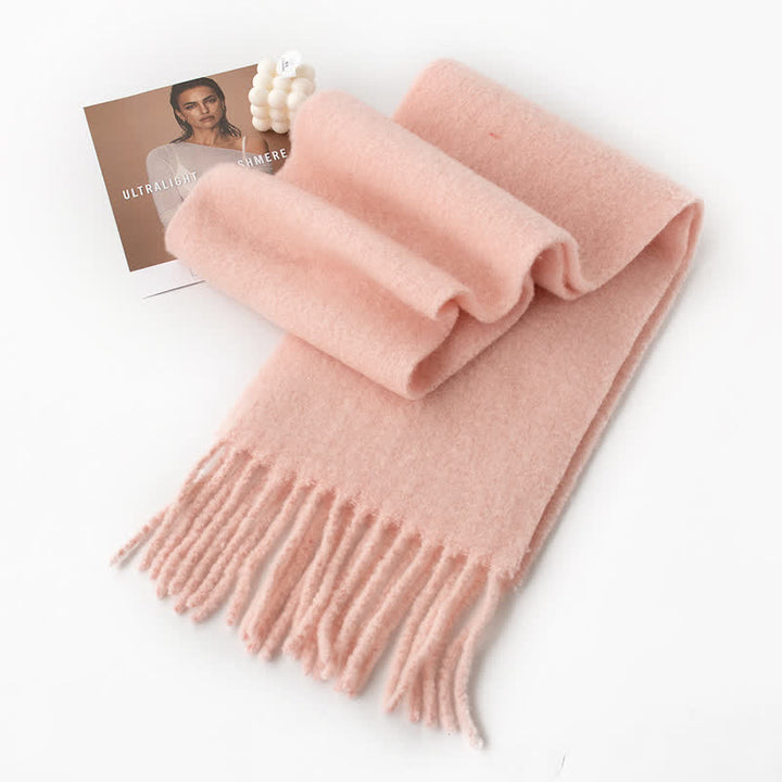 Sciarpa unisex in cashmere con frange tinta unita - Rosa - image 13