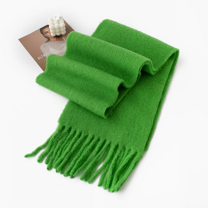 Sciarpa unisex in cashmere con frange tinta unita - Verde - image 11