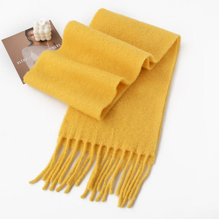 Sciarpa unisex in cashmere con frange tinta unita - Giallo - image 12