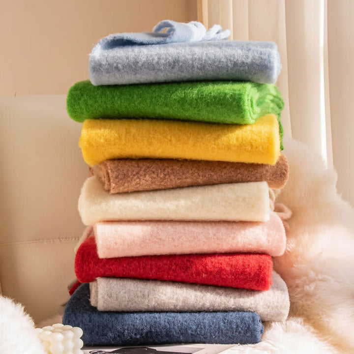 Sciarpa unisex in cashmere con frange tinta unita - image 0