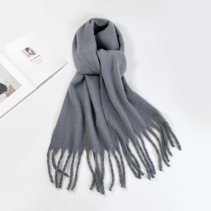 Sciarpa unisex spessa tinta unita oversize calda e spessa - Grigio - image 8