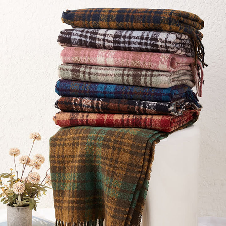 Sciarpa unisex di lusso in stile britannico con motivo a quadri e nappe - image 0