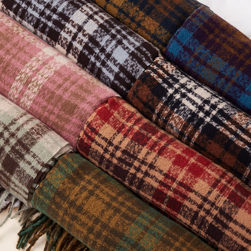 Sciarpa unisex di lusso in stile britannico con motivo a quadri e nappe - image 1