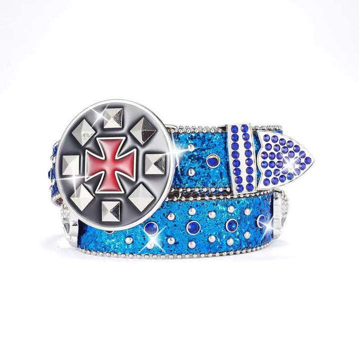Cintura in pelle con teschio tempestato di strass e fibbia a croce vintage - Blu - 42 - image 2