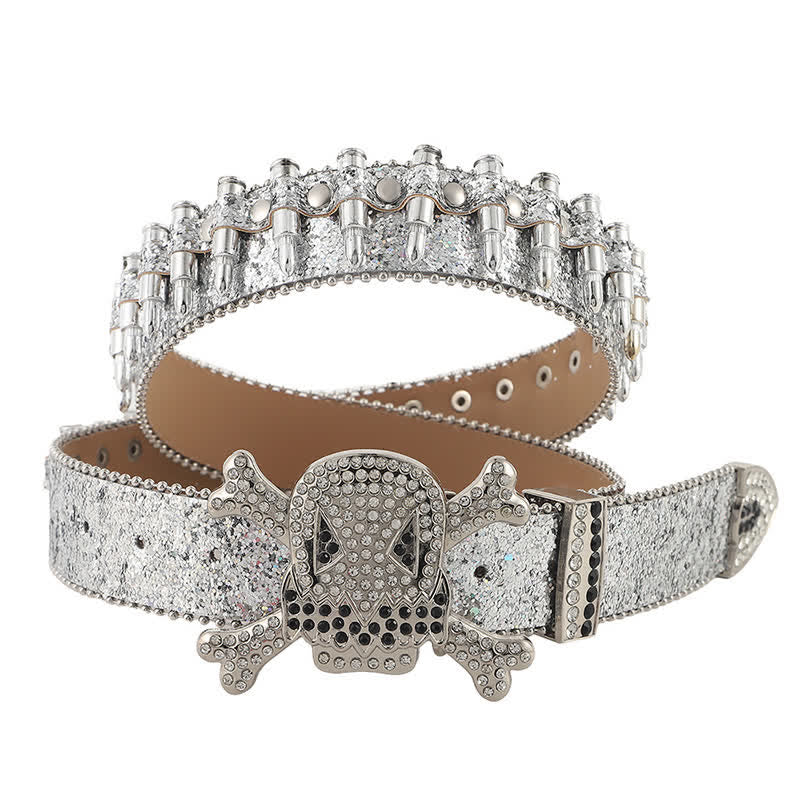 Cintura in pelle con fibbia a forma di proiettile e rivetti a forma di teschio dei cartoni animati - Argento - 42 - image 5