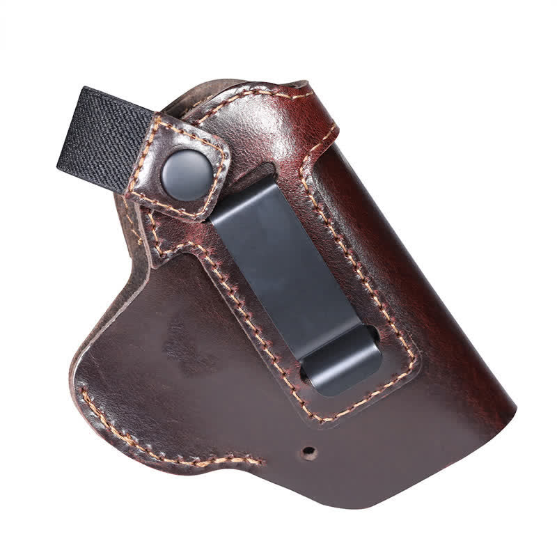 Fondina in pelle con clip per cintura e cinghia di fissaggio per cintura - Marrone - image 0