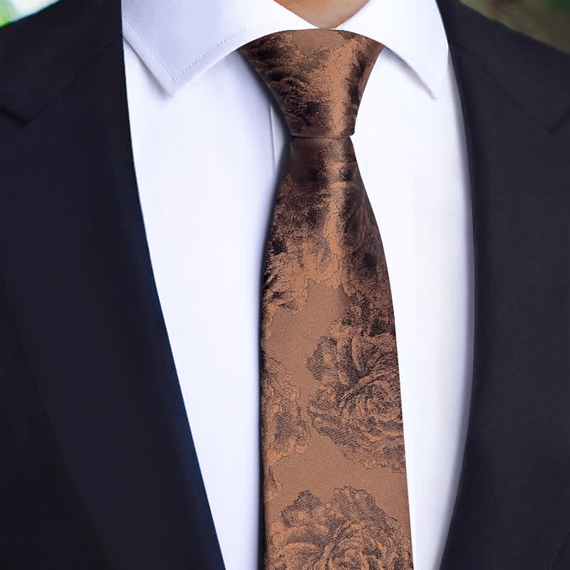 Set di 3 cravatte da uomo vintage in bronzo con motivo a farfalla e fiori - Cravatta - image 1