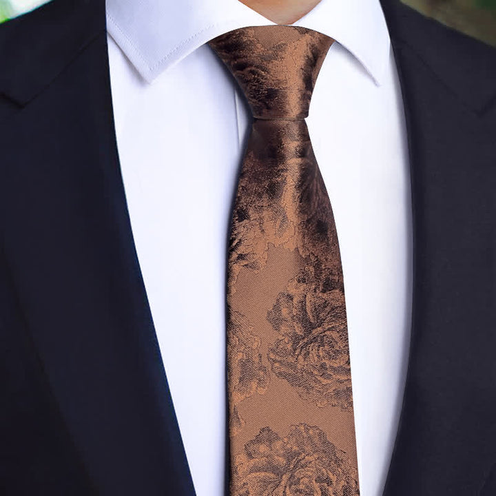 Set di 3 cravatte da uomo vintage in bronzo con motivo a farfalla e fiori - Cravatta - image 1