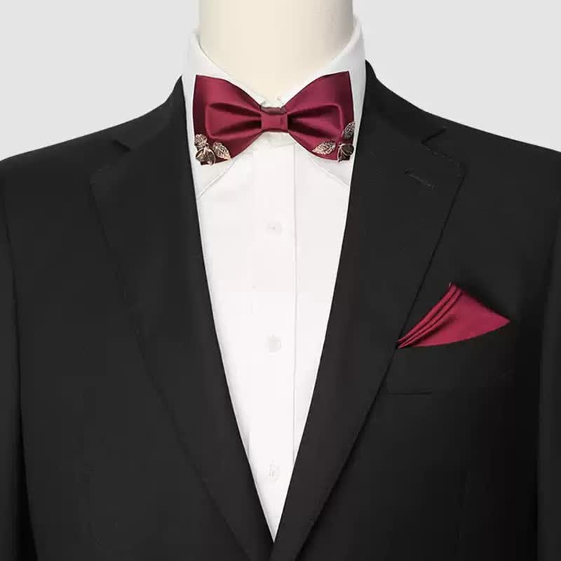 Papillon da uomo con foglie in metallo color bordeaux - image 1