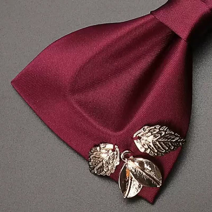 Papillon da uomo con foglie in metallo color bordeaux - image 3