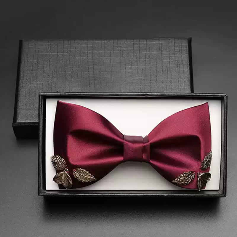 Papillon da uomo con foglie in metallo color bordeaux - image 2
