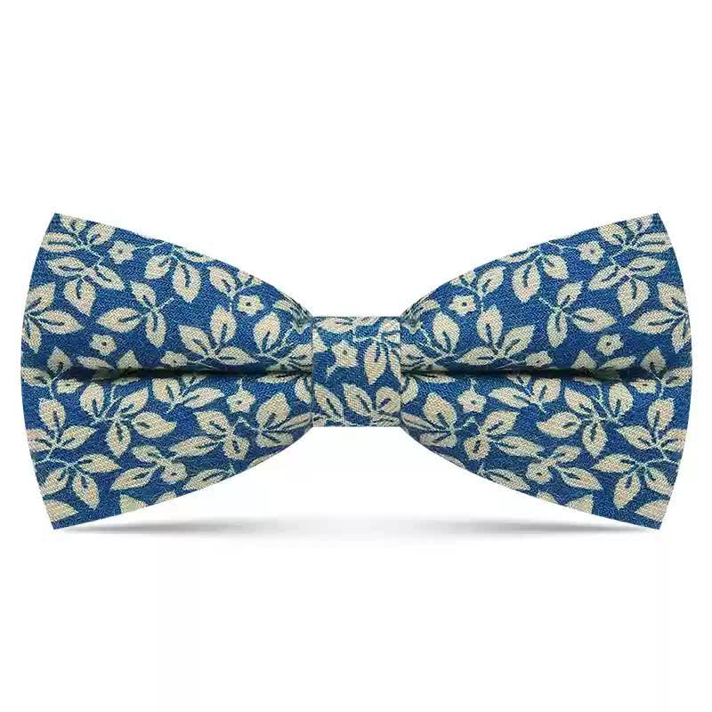 Papillon da uomo in cotone con foglie bianche sottili - Blu - image 4