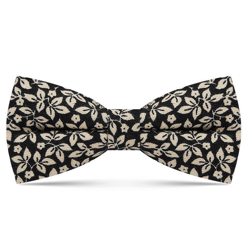 Papillon da uomo in cotone con foglie bianche sottili - Nero - image 2