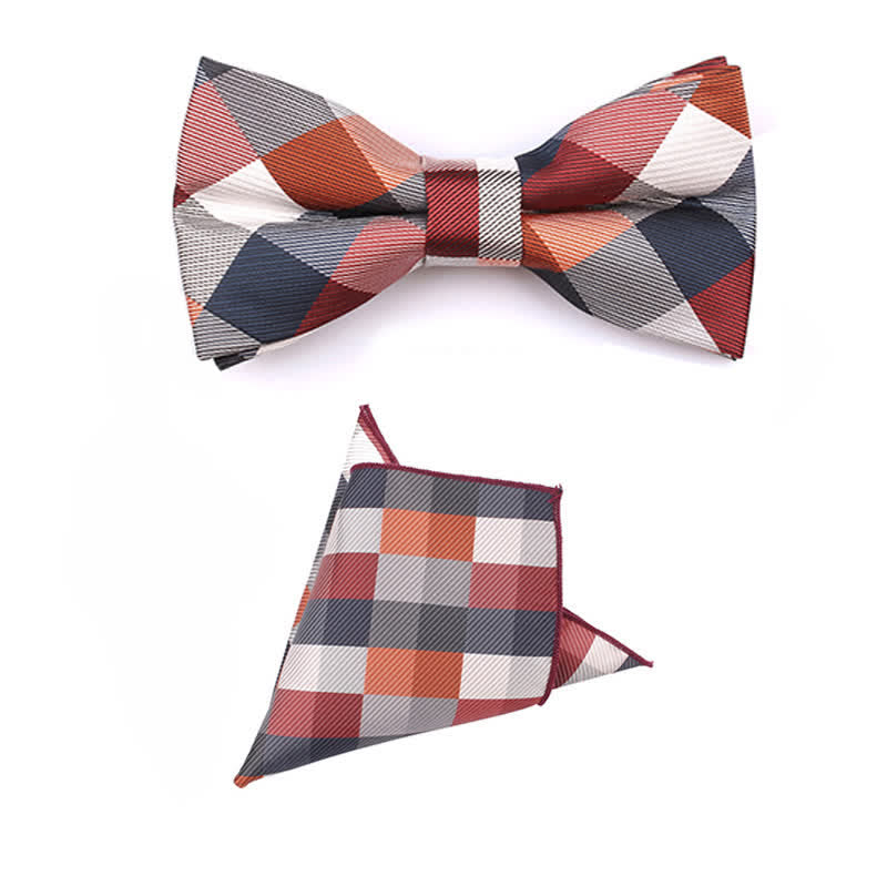 Cravatta stretta a quadri moderna casual da uomo - Corallo - Papillon + fazzoletto - image 13