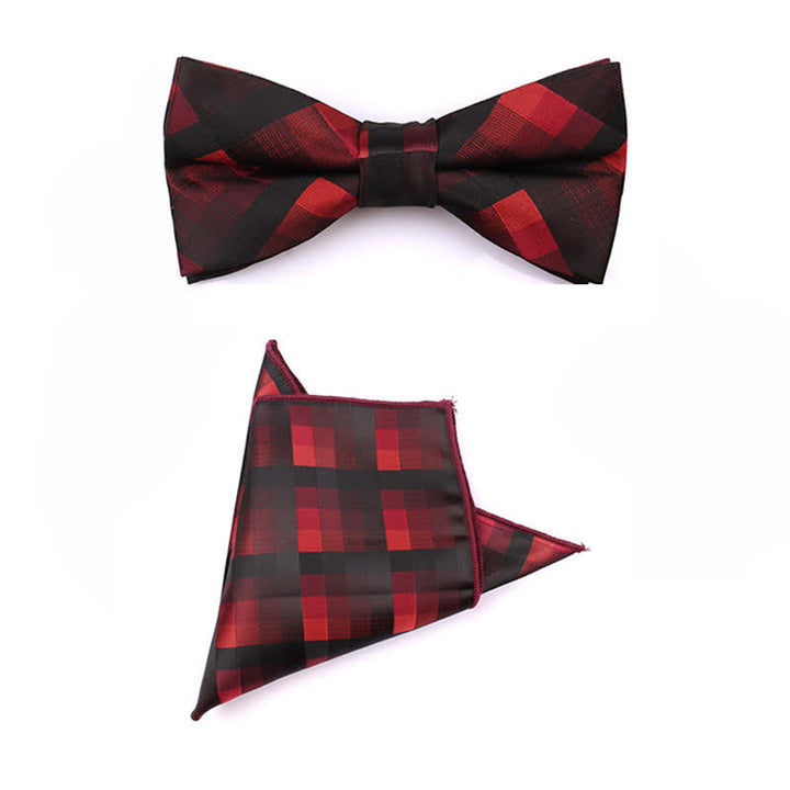 Cravatta stretta a quadri moderna casual da uomo - Rosso - Papillon + fazzoletto - image 3