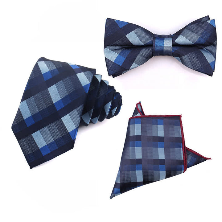 Cravatta stretta a quadri moderna casual da uomo - Blu - 3 pezzi - image 19