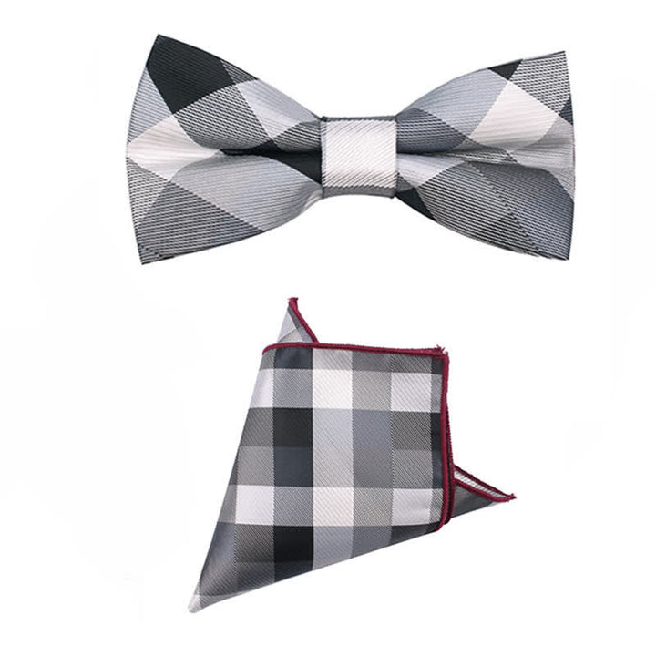 Cravatta stretta a quadri moderna casual da uomo - Grigio - Papillon + fazzoletto - image 23