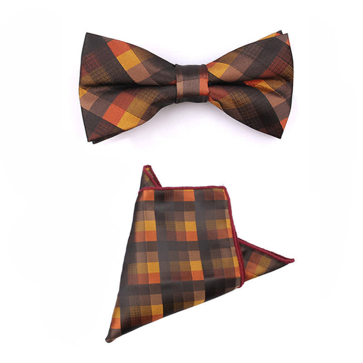 Cravatta stretta a quadri moderna casual da uomo - Arancia - Papillon + fazzoletto - image 28