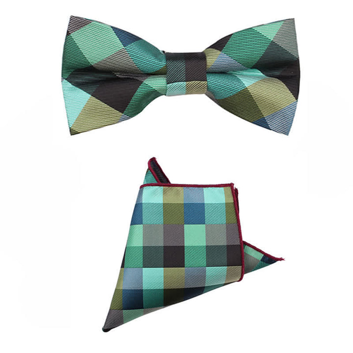 Cravatta stretta a quadri moderna casual da uomo - Verde - Papillon + fazzoletto - image 33