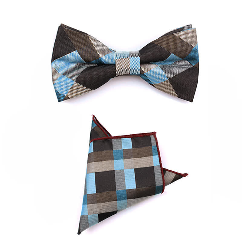 Cravatta stretta a quadri moderna casual da uomo - Azzurro cielo - Papillon + fazzoletto - image 38