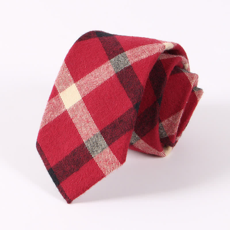 Cravatta da uomo in cotone sottile con motivo a quadri a righe fresche - Rosso a scacchi - image 6