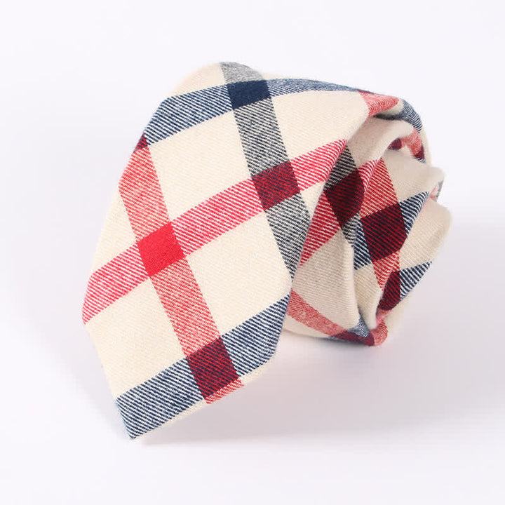 Cravatta da uomo in cotone sottile con motivo a quadri a righe fresche - Beige a quadri - image 8