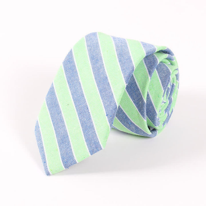 Cravatta da uomo in cotone sottile con motivo a quadri a righe fresche - Strisce verdi e blu - image 12